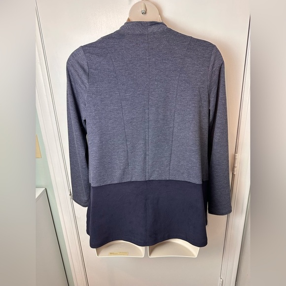 LOGO Navy Open Front Cardigan French Terry Waterfall Size Large lagenlook - Picture 3 of 9